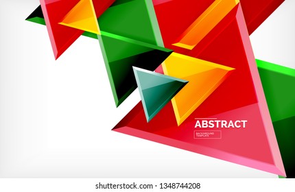 Triángulos repetitivos fondo abstracto geométrico, formas triangulares multicolor brillante, diseño de portada de afiches de alta tecnología o plantilla de presentación web con espacio de copia. Ilustración del vector