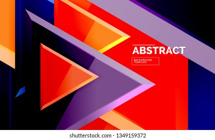 Triángulos repetitivos fondo abstracto geométrico, formas triangulares multicolor brillante, diseño de portada de afiches de alta tecnología o plantilla de presentación web con espacio de copia. Ilustración del vector