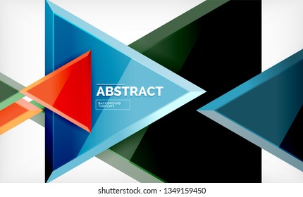 Triangles repetiton geometric abstract background, multicolored glossy triangular shapes, hi-tech poster cover design or web presentation template with copy space. Vector illustration