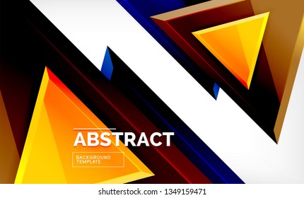 Triangles repetiton geometric abstract background, multicolored glossy triangular shapes, hi-tech poster cover design or web presentation template with copy space. Vector illustration