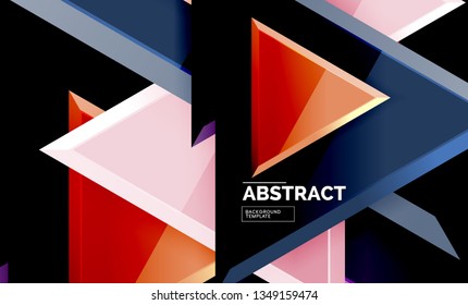 Triángulos repetitivos fondo abstracto geométrico, formas triangulares multicolor brillante, diseño de portada de afiches de alta tecnología o plantilla de presentación web con espacio de copia. Ilustración del vector