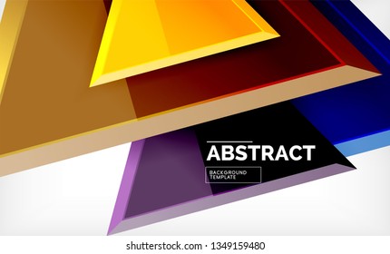 Triangles repetiton geometric abstract background, multicolored glossy triangular shapes, hi-tech poster cover design or web presentation template with copy space. Vector illustration