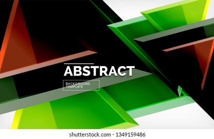 Triangles repetiton geometric abstract background, multicolored glossy triangular shapes, hi-tech poster cover design or web presentation template with copy space. Vector illustration