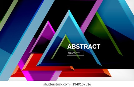 Triángulos repetitivos fondo abstracto geométrico, formas triangulares multicolor brillante, diseño de portada de afiches de alta tecnología o plantilla de presentación web con espacio de copia. Ilustración del vector