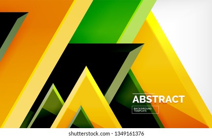 Triángulos repetitivos fondo abstracto geométrico, formas triangulares multicolor brillante, diseño de portada de afiches de alta tecnología o plantilla de presentación web con espacio de copia. Ilustración del vector