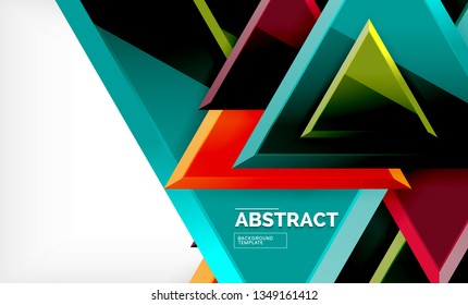 Triángulos repetitivos fondo abstracto geométrico, formas triangulares multicolor brillante, diseño de portada de afiches de alta tecnología o plantilla de presentación web con espacio de copia. Ilustración del vector