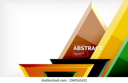 Triangles repetiton geometric abstract background, multicolored glossy triangular shapes, hi-tech poster cover design or web presentation template with copy space. Vector illustration