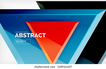 Triangles repetiton geometric abstract background, multicolored glossy triangular shapes, hi-tech poster cover design or web presentation template with copy space. Vector illustration