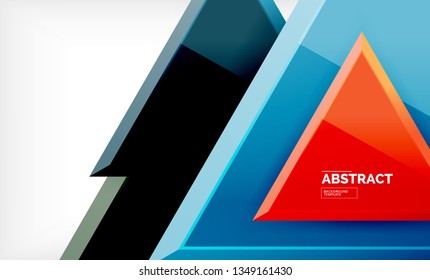 Triangles repetiton geometric abstract background, multicolored glossy triangular shapes, hi-tech poster cover design or web presentation template with copy space. Vector illustration