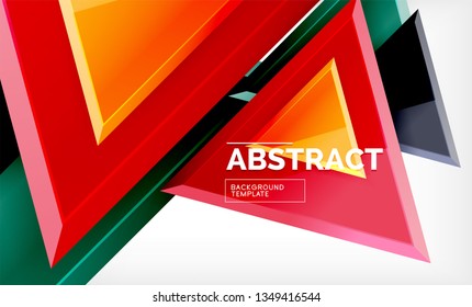 Triangles repetiton geometric abstract background, multicolored glossy triangular shapes, hi-tech poster cover design or web presentation template with copy space. Vector illustration
