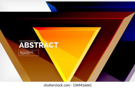 Triangles repetiton geometric abstract background, multicolored glossy triangular shapes, hi-tech poster cover design or web presentation template with copy space. Vector illustration