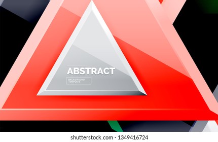 Triangles repetiton geometric abstract background, multicolored glossy triangular shapes, hi-tech poster cover design or web presentation template with copy space. Vector illustration