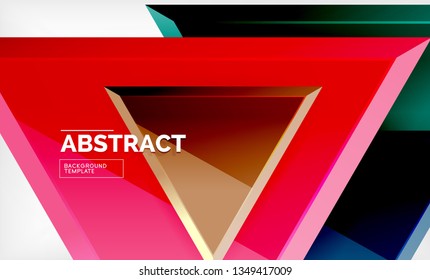 Triangles repetiton geometric abstract background, multicolored glossy triangular shapes, hi-tech poster cover design or web presentation template with copy space. Vector illustration
