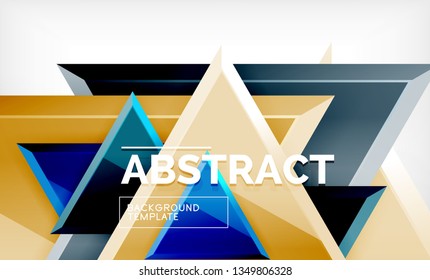 Triangles repetiton geometric abstract background, multicolored glossy triangular shapes, hi-tech poster cover design or web presentation template with copy space. Vector illustration