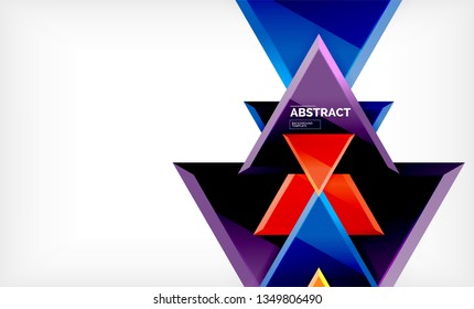 Triangles repetiton geometric abstract background, multicolored glossy triangular shapes, hi-tech poster cover design or web presentation template with copy space. Vector illustration