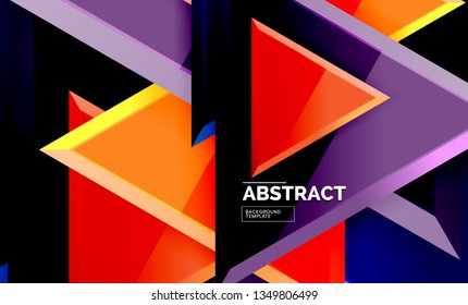 Triángulos repetitivos fondo abstracto geométrico, formas triangulares multicolor brillante, diseño de portada de afiches de alta tecnología o plantilla de presentación web con espacio de copia. Ilustración del vector