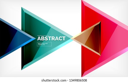 Triángulos repetitivos fondo abstracto geométrico, formas triangulares multicolor brillante, diseño de portada de afiches de alta tecnología o plantilla de presentación web con espacio de copia. Ilustración del vector