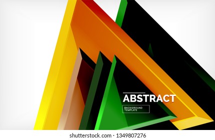 Triangles repetiton geometric abstract background, multicolored glossy triangular shapes, hi-tech poster cover design or web presentation template with copy space. Vector illustration