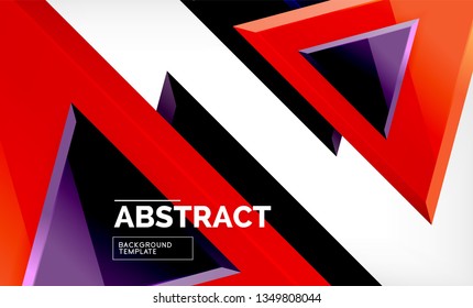 Triangles repetiton geometric abstract background, multicolored glossy triangular shapes, hi-tech poster cover design or web presentation template with copy space. Vector illustration