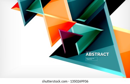 Triangles repetiton geometric abstract background, multicolored glossy triangular shapes, hi-tech poster cover design or web presentation template with copy space. Vector illustration