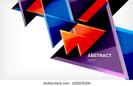 Triângulos de repetição geométrica abstrato fundo, multicolorido lustroso formas triangulares, design de capa de cartaz de alta tecnologia ou modelo de apresentação na Web com espaço de cópia. Ilustração vetorial