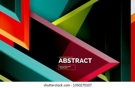 Triangles repetiton geometric abstract background, multicolored glossy triangular shapes, hi-tech poster cover design or web presentation template with copy space. Vector illustration