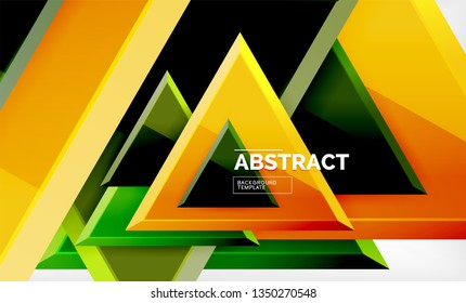 Triángulos repetitivos fondo abstracto geométrico, formas triangulares multicolor brillante, diseño de portada de afiches de alta tecnología o plantilla de presentación web con espacio de copia. Ilustración del vector