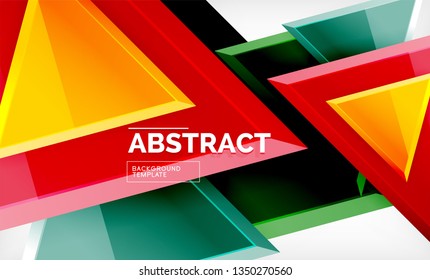 Triangles repetiton geometric abstract background, multicolored glossy triangular shapes, hi-tech poster cover design or web presentation template with copy space. Vector illustration