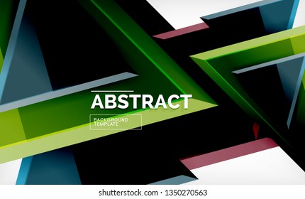 Triangles repetiton geometric abstract background, multicolored glossy triangular shapes, hi-tech poster cover design or web presentation template with copy space. Vector illustration