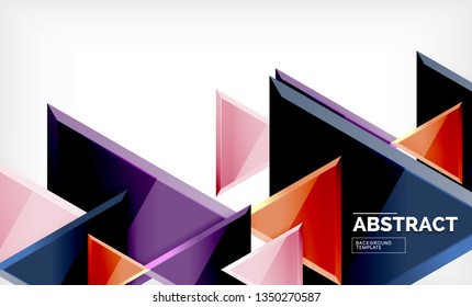 Triangles repetiton geometric abstract background, multicolored glossy triangular shapes, hi-tech poster cover design or web presentation template with copy space. Vector illustration