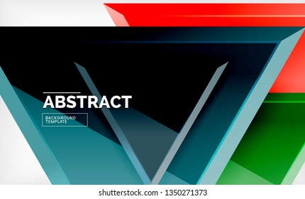 Triangles repetiton geometric abstract background, multicolored glossy triangular shapes, hi-tech poster cover design or web presentation template with copy space. Vector illustration