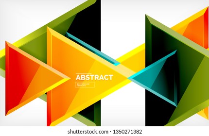 Triangles repetiton geometric abstract background, multicolored glossy triangular shapes, hi-tech poster cover design or web presentation template with copy space. Vector illustration