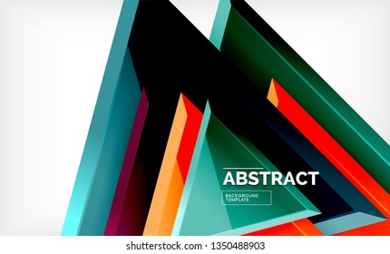 Triangles repetiton geometric abstract background, multicolored glossy triangular shapes, hi-tech poster cover design or web presentation template with copy space. Vector illustration