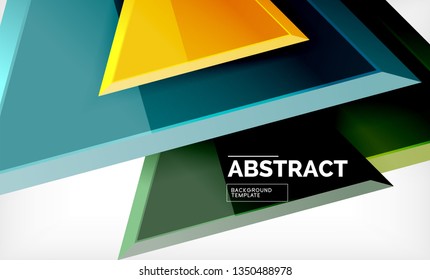 Triangles repetiton geometric abstract background, multicolored glossy triangular shapes, hi-tech poster cover design or web presentation template with copy space. Vector illustration