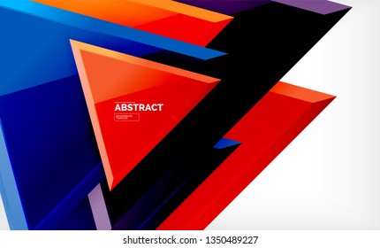 Triángulos repetitivos fondo abstracto geométrico, formas triangulares multicolor brillante, diseño de portada de afiches de alta tecnología o plantilla de presentación web con espacio de copia. Ilustración del vector