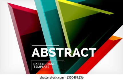 Triangles repetiton geometric abstract background, multicolored glossy triangular shapes, hi-tech poster cover design or web presentation template with copy space. Vector illustration