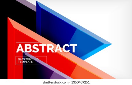 Triangles repetiton geometric abstract background, multicolored glossy triangular shapes, hi-tech poster cover design or web presentation template with copy space. Vector illustration