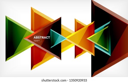 Triangles repetiton geometric abstract background, multicolored glossy triangular shapes, hi-tech poster cover design or web presentation template with copy space. Vector illustration