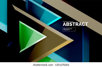 Triangles repetiton geometric abstract background, multicolored glossy triangular shapes, hi-tech poster cover design or web presentation template with copy space. Vector illustration