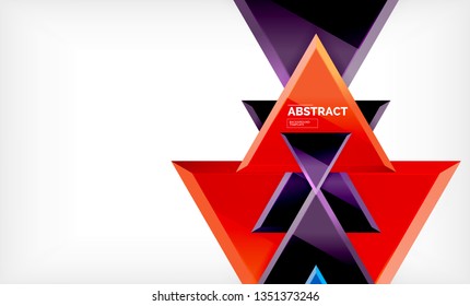 Triangles repetiton geometric abstract background, multicolored glossy triangular shapes, hi-tech poster cover design or web presentation template with copy space. Vector illustration
