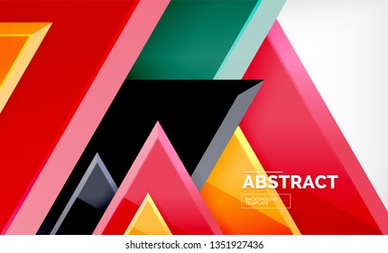 Dreiecke, die sich wiederholen, geometrisch abstrakter Hintergrund, mehrfarbige, glänzende dreieckige Formen, High-Tech-Poster-Cover-Design oder Web-Präsentation-Vorlage mit Kopienraum. Vektorgrafik