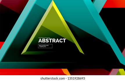 Triángulos repetitivos fondo abstracto geométrico, formas triangulares multicolor brillante, diseño de portada de afiches de alta tecnología o plantilla de presentación web con espacio de copia. Ilustración del vector