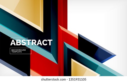 Triangles repetiton geometric abstract background, multicolored glossy triangular shapes, hi-tech poster cover design or web presentation template with copy space. Vector illustration