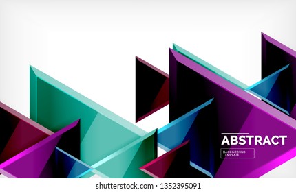 Triangles repetiton geometric abstract background, multicolored glossy triangular shapes, hi-tech poster cover design or web presentation template with copy space. Vector illustration
