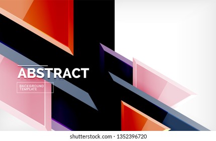 Triangles repetiton geometric abstract background, multicolored glossy triangular shapes, hi-tech poster cover design or web presentation template with copy space. Vector illustration
