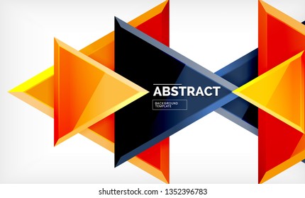 Triangles repetiton geometric abstract background, multicolored glossy triangular shapes, hi-tech poster cover design or web presentation template with copy space. Vector illustration