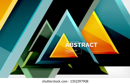 Triangles repetiton geometric abstract background, multicolored glossy triangular shapes, hi-tech poster cover design or web presentation template with copy space. Vector illustration