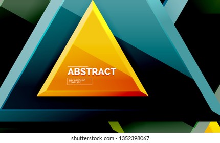 Triángulos repetitivos fondo abstracto geométrico, formas triangulares multicolor brillante, diseño de portada de afiches de alta tecnología o plantilla de presentación web con espacio de copia. Ilustración del vector