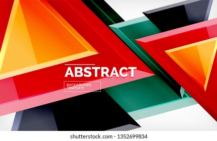 Triángulos repetitivos fondo abstracto geométrico, formas triangulares multicolor brillante, diseño de portada de afiches de alta tecnología o plantilla de presentación web con espacio de copia. Ilustración del vector