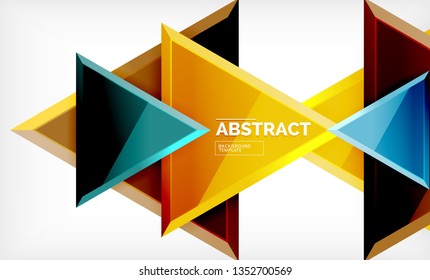 Triangles repetiton geometric abstract background, multicolored glossy triangular shapes, hi-tech poster cover design or web presentation template with copy space. Vector illustration